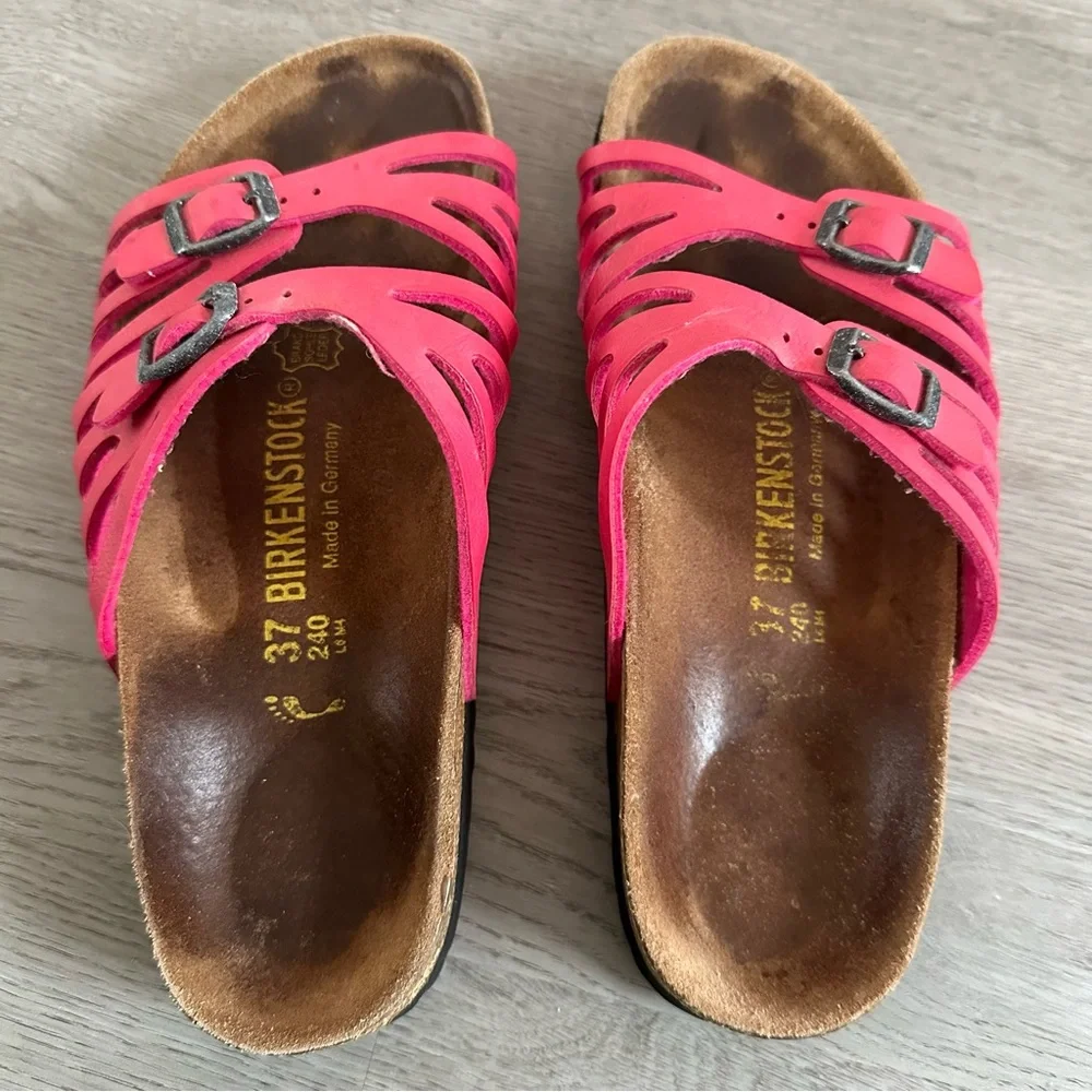 Birkenstock Granada Pink Sandals Women’s 37 Narrow 6 Double Strap Leather Slide - Picture 3 of 8
